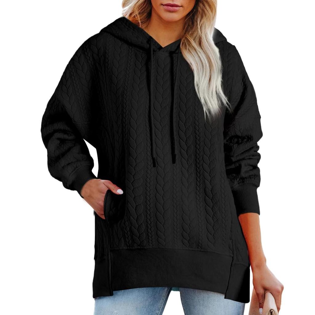 Dámské nadměrné mikiny s kapucí, podzim/zima, ležérní, prošívané, s dlouhým rukávem, stahovací šňůrkou a kapsami