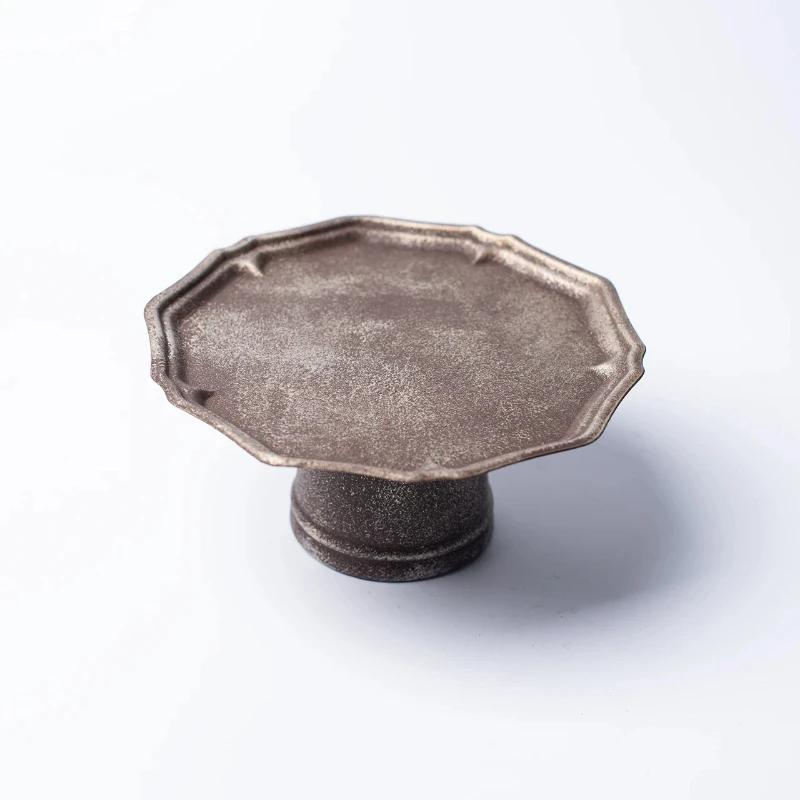 Vintage Metal Dessert Tray French Style Distressed High-Legged Fruit Plate Home Storage Photography Props Antique Photo Prop