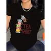 Damska Koszulka Miłośniczki Herbaty Nadruk Filiżanki Herbaty Codzienna Krótki Rękaw Okrągły Dekolt Top