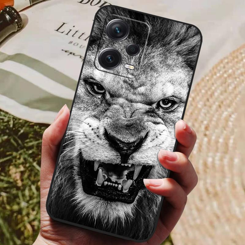 Dla Redmi Note 12 Pro 5G NFC Etui Czarna Pokrywka Lew Wilk Silikonowe Miękkie Tylne Etui Dla Telefonu Xiaomi Redmi Note12 Pro 5G Capa