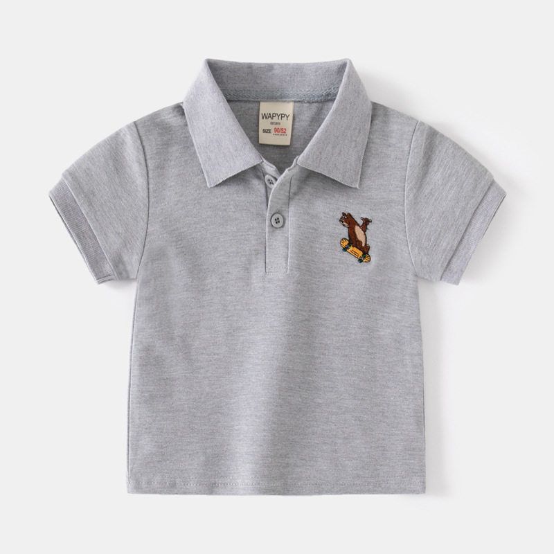 Boy's Short-Sleeved T-shirt Clothes Children's Summer Clothing Children's Embroidery Bear Polo Shirt Baby Boy Half Sleeve Polo Collar Top