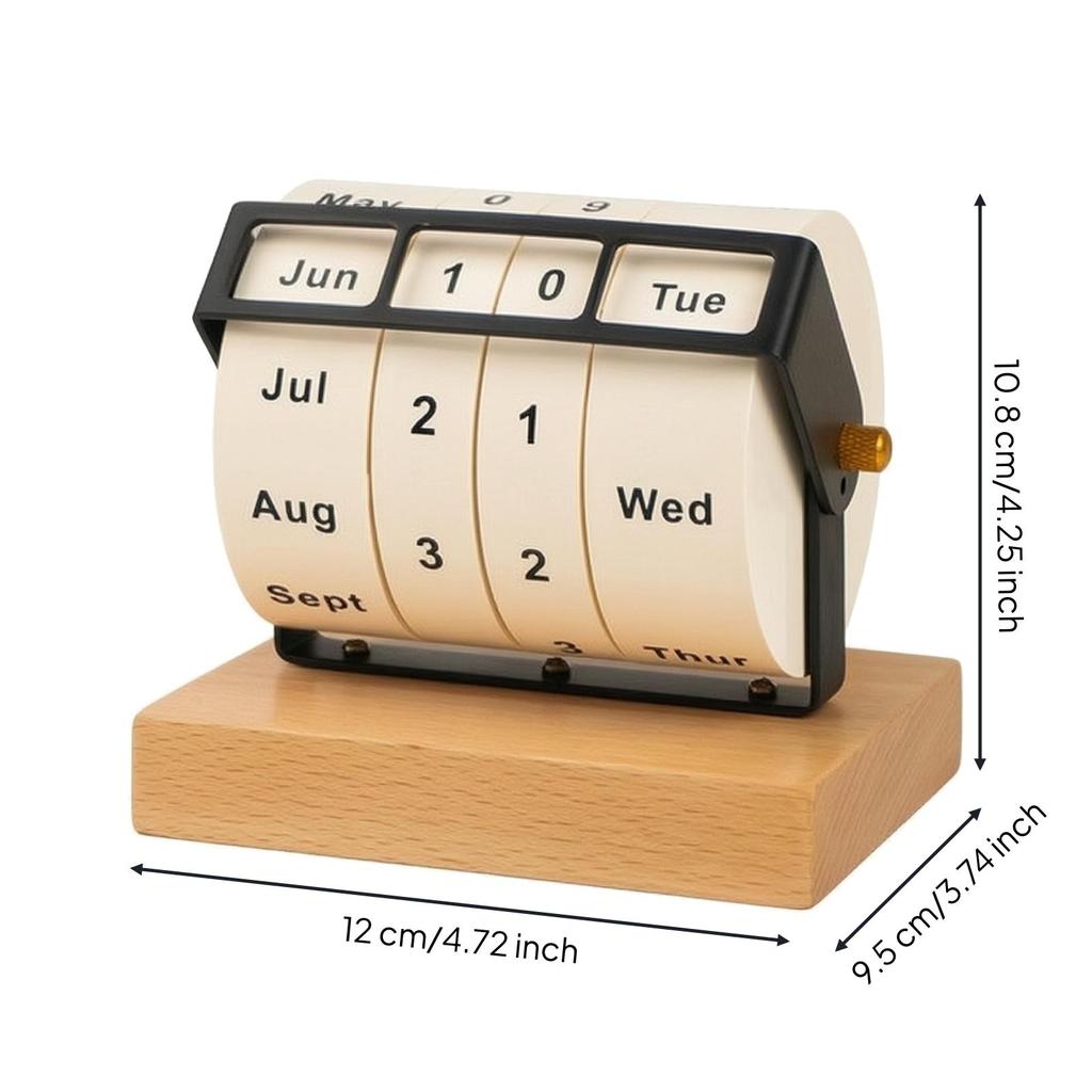 Tabletop Perpetual Calendar with Wooden Base Decorative for Office, Study