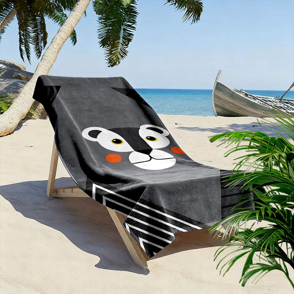 Bold Majestic Feline Face Print Beach Towel, Quick Drying, Suitable for Travel, Outdoor Sports, Jogging, the Beach and Swimming, Gift