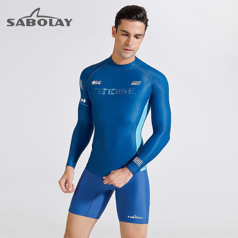 Mens Long Sleeve UPF 50 Rash Guard Swim Shirt Board Shorts Set Snorkeling Surfing Swimming