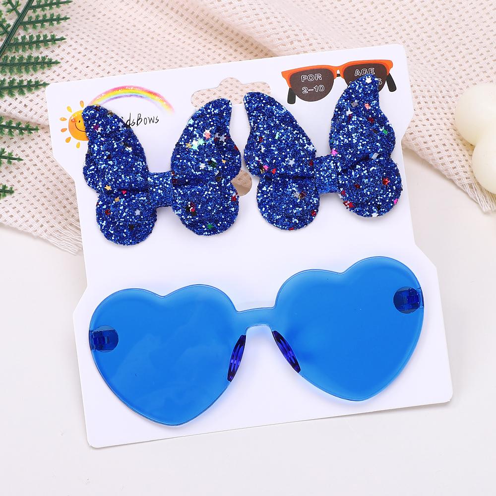 3Pcs/Card Glitter Butterfly Hair Clips Sunglasses for Girls Sparkling Kids Bows Hairpins Sun Glasses Cute Hair Accessories Set