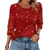 Women's Fashion Casual 3/4 Christmas Print Color Shirt Women's Round Neck Tops