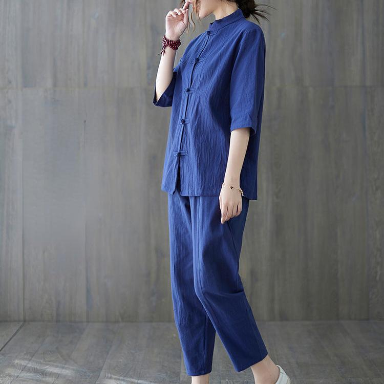 Summer Comfortable Women's Cotton-Linen Two Pieces Suit Sets Classic