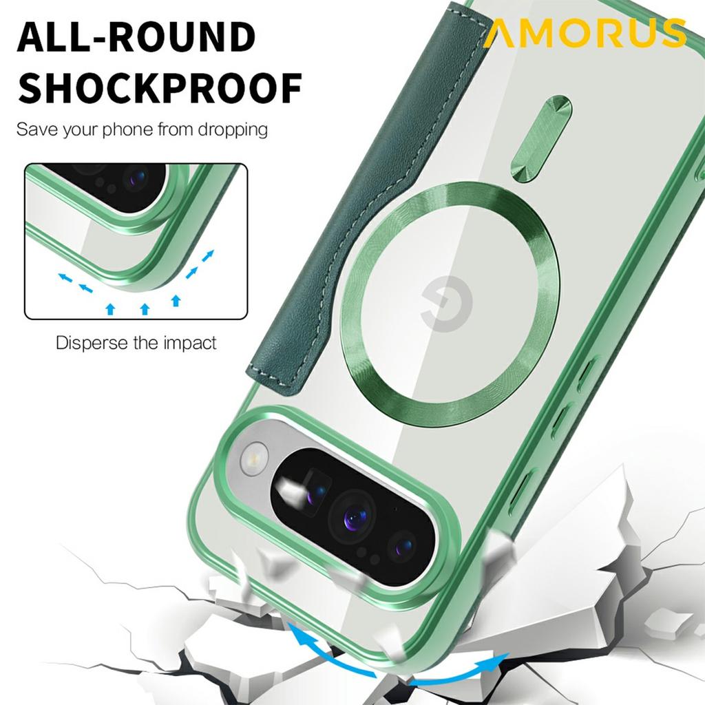 For Google Pixel 10/Pixel 10 Pro Case Compatible with MagSafe RFID Blocking Card Holder Leather Phone Cover - Desert Gold