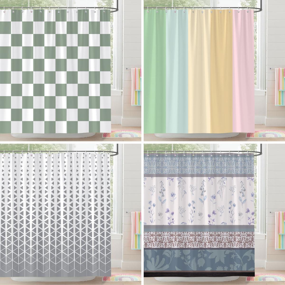 Dunika Chen Square And Abstract Line Shower Curtain Geometric Patterns Simple Modern Polyester Fabric Bath Curtain With Hooks Bathroom Decor