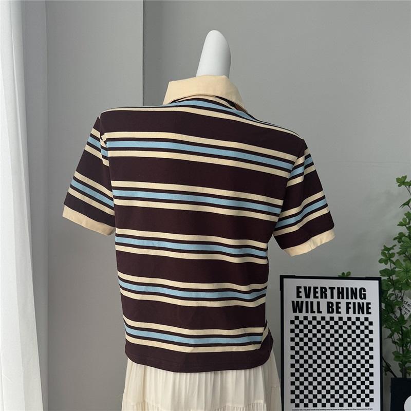 Summer American Vintage Color Block Striped Loose Short Sleeve T-Shirt For Men Casual Stylish Comfortable Tee Top