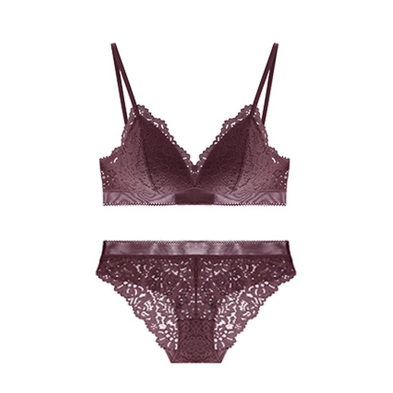 French rimless bra set lace 1011 autumn sexy underwear women's triangle cup gather small breasts