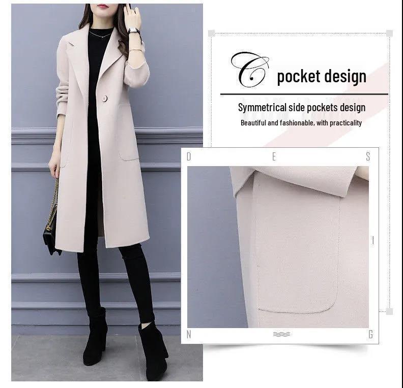 Korean Style Mid-Length Loose Woolen Coat - 2025 Trend, Autumn Winter, Plus Size, Thickened Women's Outerwear