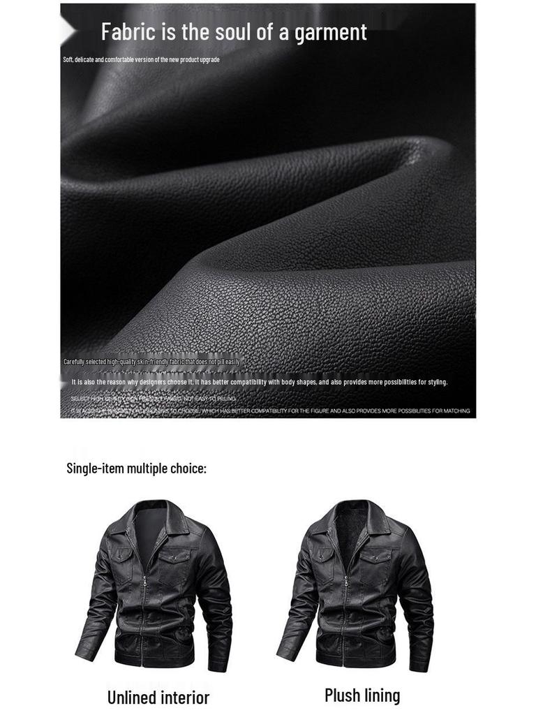 Men's Urban Trend Leather Motorcycle Jacket with Turn-Down Collar