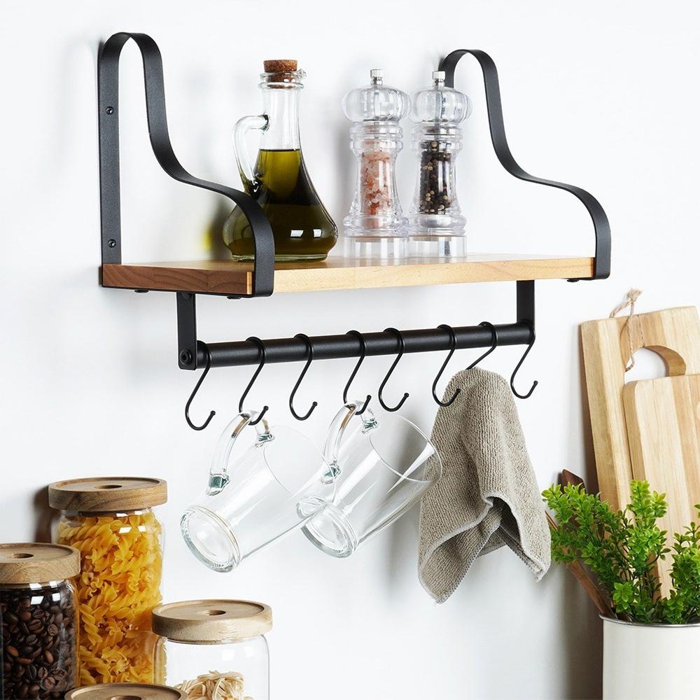 Wall Hanging Kitchen Bathroom Shelf Rail for Utensils, Cups, Towels