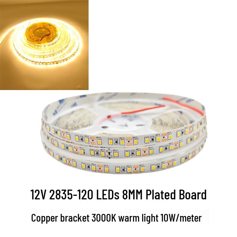 

12V LED Strip Light - 2835 SMD, 120 LEDs, 60 LEDs/m, 8mm Copper Bracket, High CRI, Self-Adhesive Bare Board Price per meter