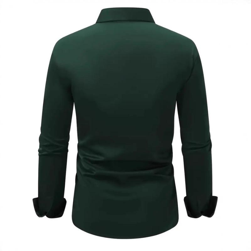 Spring and Autumn Men's Long Sleeve Collar Solid Color Shirt Men's Casual Thin Fashion Button Open Shirt Micro Elastic