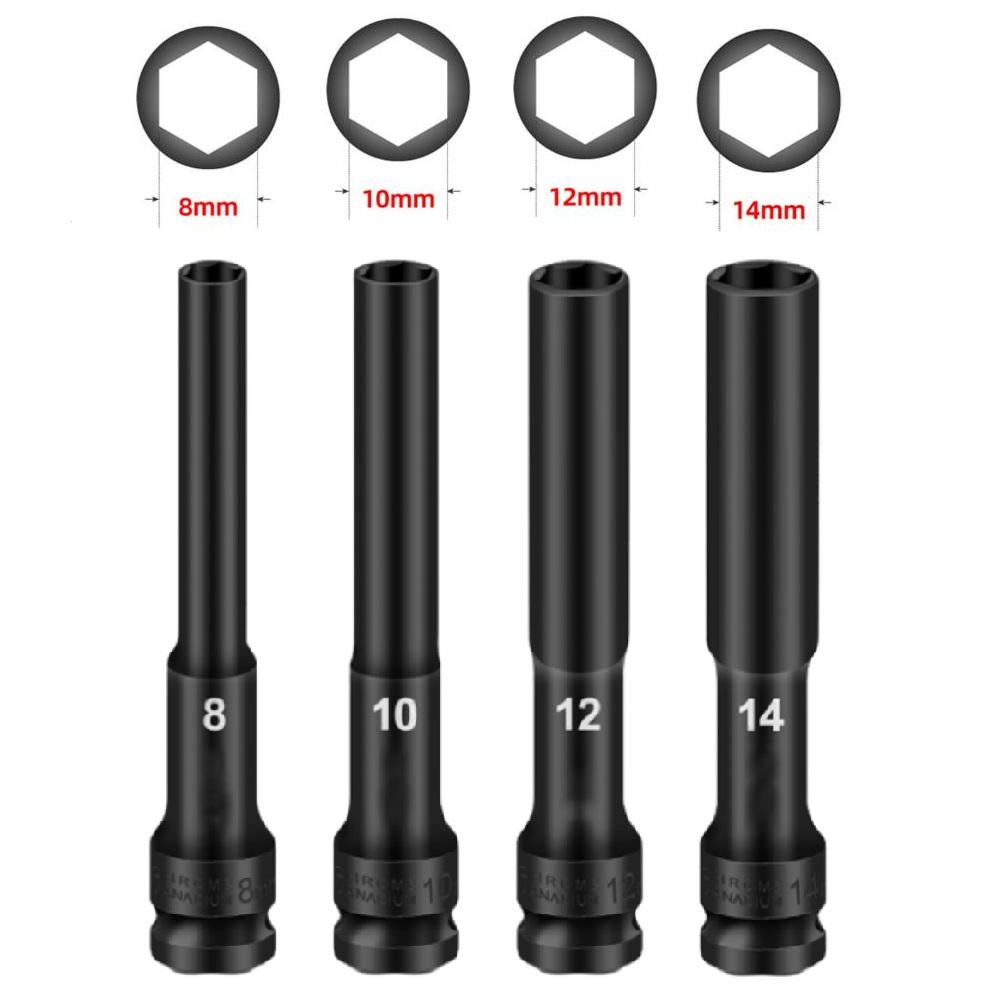 4 Pcs 1/2 Drive Socket  Wrench Hex Socket Head 8-14mm Adapter Spanner Converter Hand Removal Tools Accessories