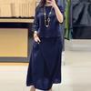 Women Two Piece Set Women's Summer Linen Outfit Set Short Sleeve Top Midi Skirt Elegant 2-Piece Lounge Set with for Ladies