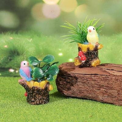 Miniature Fairy Garden Accessory Mini Resin Tree Stump Figurine with Bird And Artificial Plants for DIY Moss Terrariums Crafts Home Decor