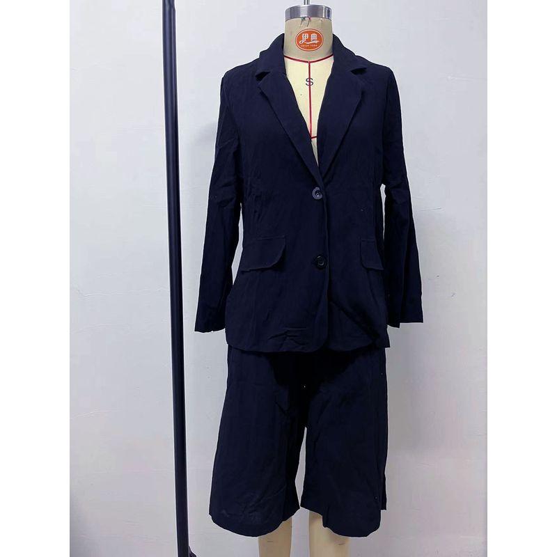 

European and American Women clothes Cardigan Top Shorts Short coat Small Suit Two-piece Set Two Piece Suit Set Navy 4XL