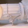 Exquisite Zircon Flower Women Pendant Necklace Fashion Beautiful  Sterling Silver Chain Wedding Girlfriend Choker