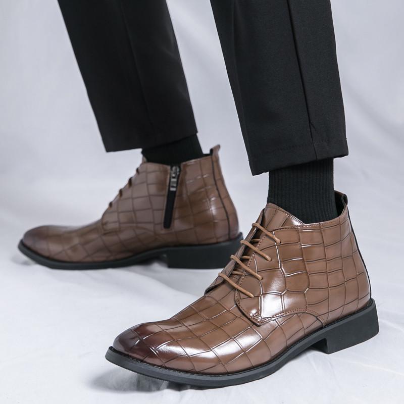 Mode Wintermode Neuer Designer Herren Spitz Schnürschuhe Lässige Chelsea Schuhe Hochzeitskleid Homecoming Schuhe High Top Stiefeletten