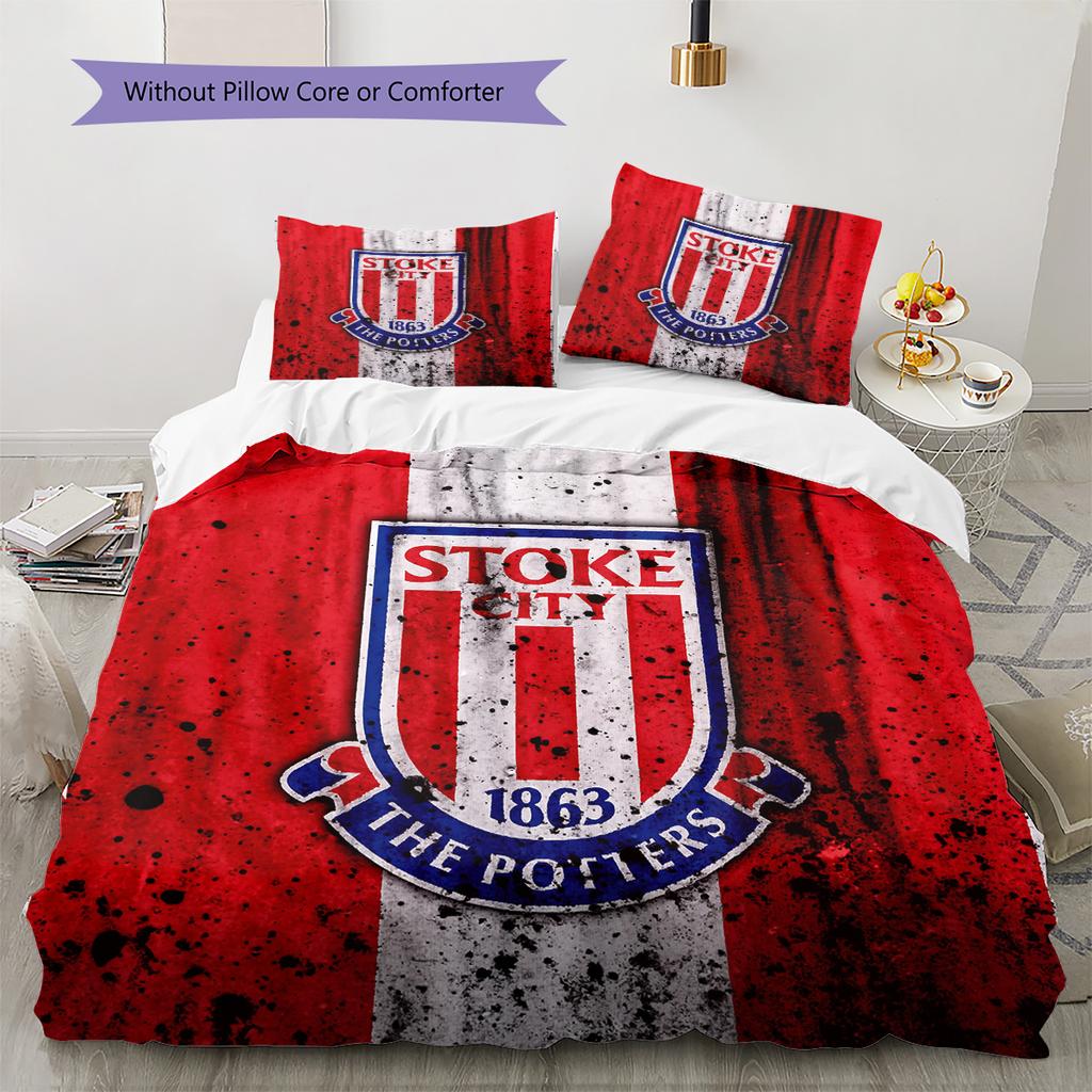 Stoke City FC Muster Bettwäsche Bettdecken-Set Heimdekoration Geschenk (1 Bettbezug + 2 Kissenbezüge (ohne Füllung))