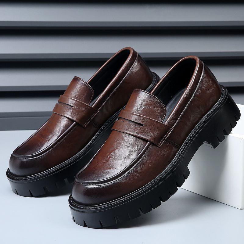 

Men s Genuine Leather Height-Increasing Thick-Soled Slip-On Loafers - Trendy Business Casual 38