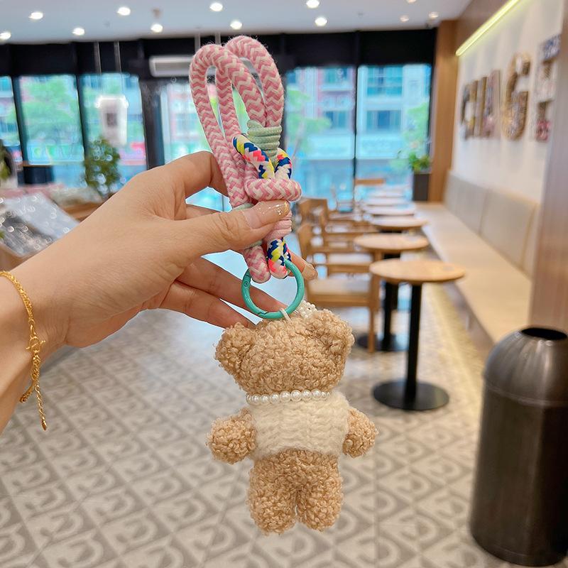New Cartoon Plush Bear Loss Wristband Bag Charms Cute Keychains for Women Handbags,Backpacks,Wallet Bag Charm