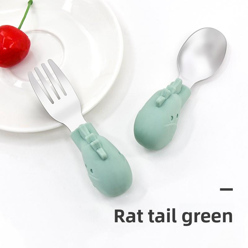 

Children s Feeding Training Deer Handle Short Handle Fork Spoon 1 pair of fork and spoon зелений