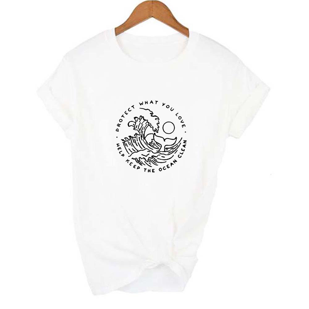 Keep Our Ocean Blue Clean Plastic Free Women T Shirt Protect The Earth Slogan Summer