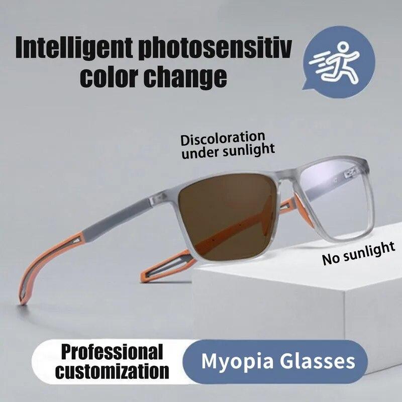 Fashion Photochromic Myopia Glasses Square Classic Women Men Glasses Anti Blue Light Sun Glasses Sports Eyewear Myopia Glasses
