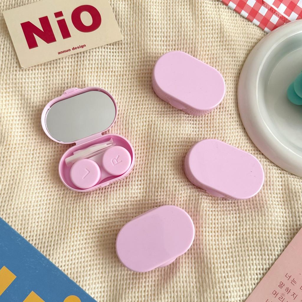 Cutie din plastic pentru lentile de contact pentru femei fată mini cutie pentru lentile de contact cu oglindă cutie pentru lentile stil retro cutie de îngrijire călătorie exterior cadou