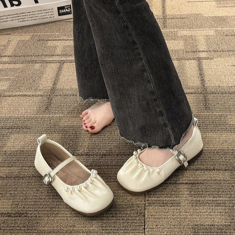 [Ushilai] French Mary Jane Shallow Mouth Single Shoes Women's Spring 2025 New Pearl Evening Wind Loafers