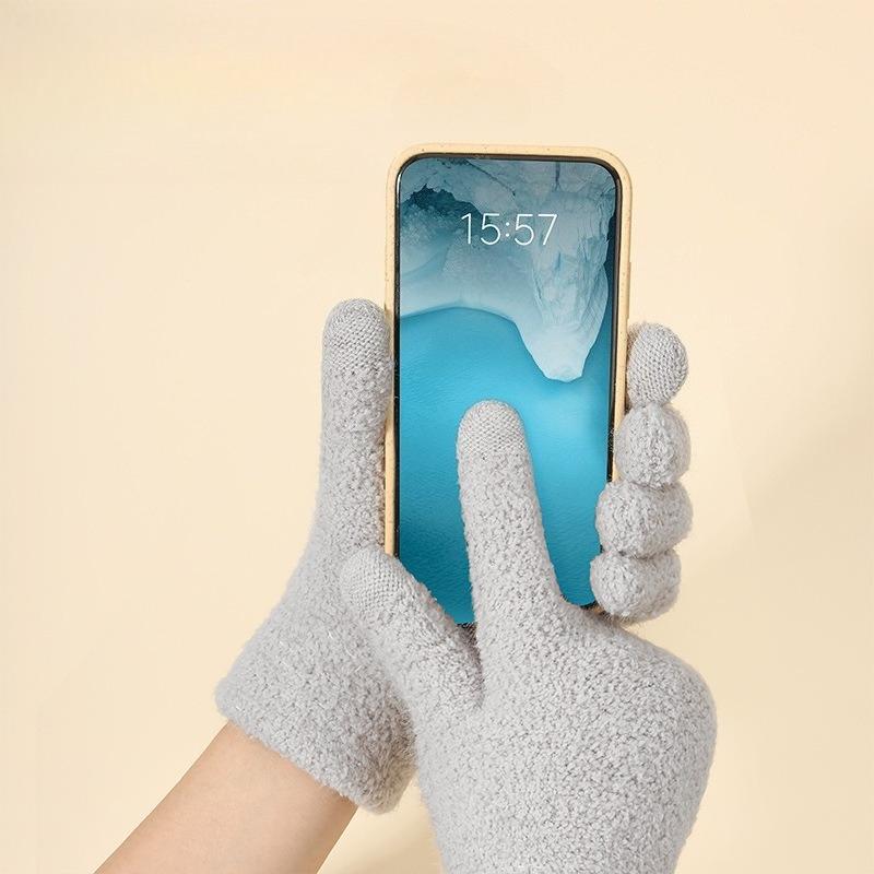 Women's Warm Cold Resistant Knitted Gloves In Autumn and Winter, Plush Yarn Thickened Double-layer Outdoor Touchscreen Gloves