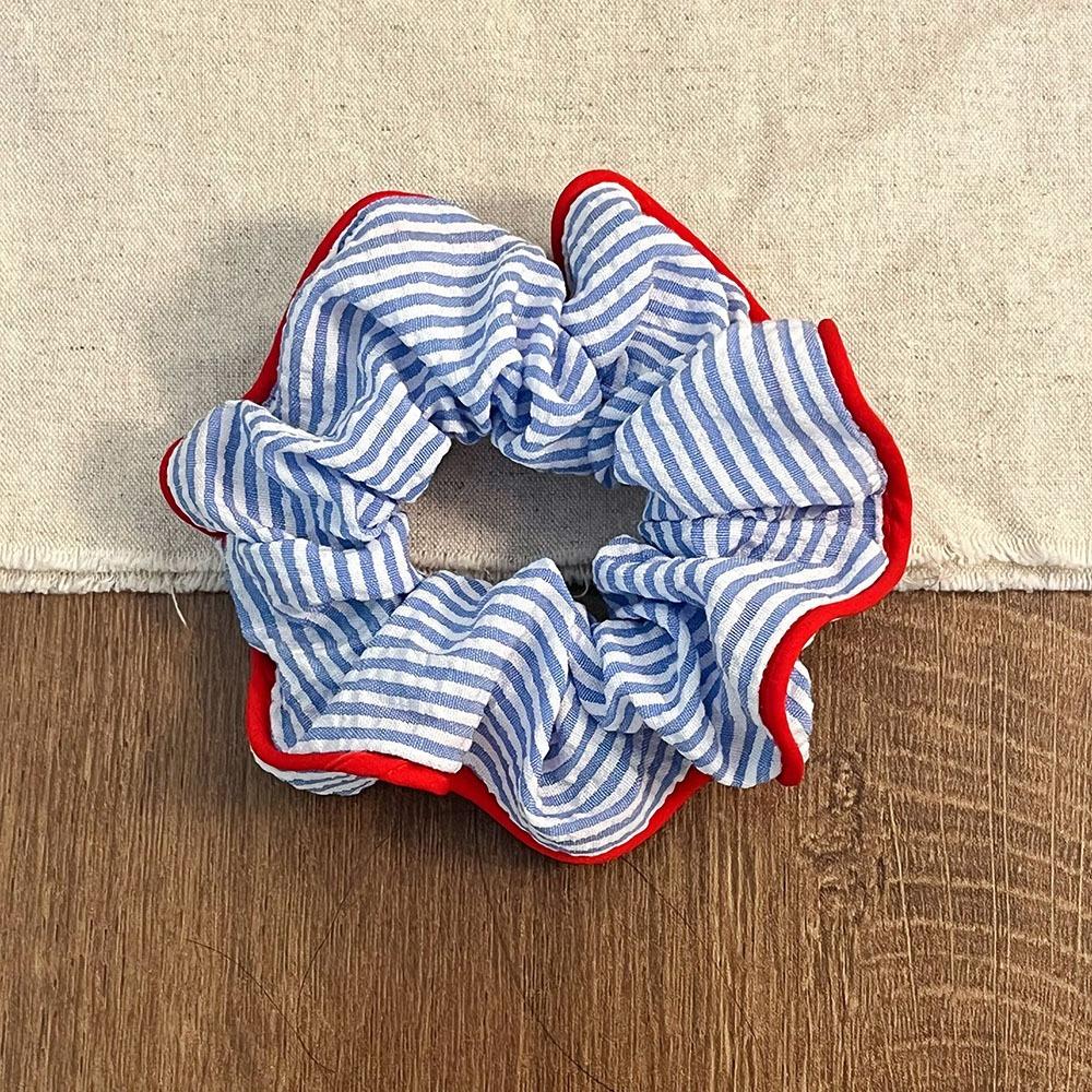 Scrunchies Headband Red Edge Blue Striped Hair Ties Temperament Sweet Elastic Hair Band Girls Hair Accessories Women School Bows