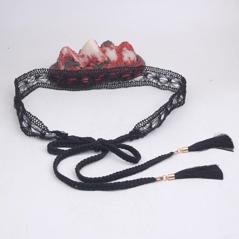 Sweet Lace Belt Women'S Fine Skirt Decoration Hollow Waist Rope Tassel Knotted Lace-Up Dress Waist Chain