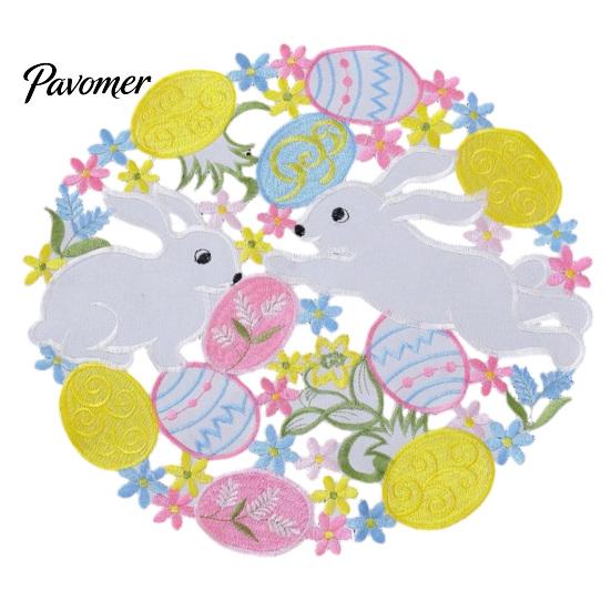 Decorative Mats for Dining Table Easter Rabbit Egg Placemat, Polyester Fiber Mat, Non Cartoon Bunny Desktop Decor Slip Hollow Tableware Mat