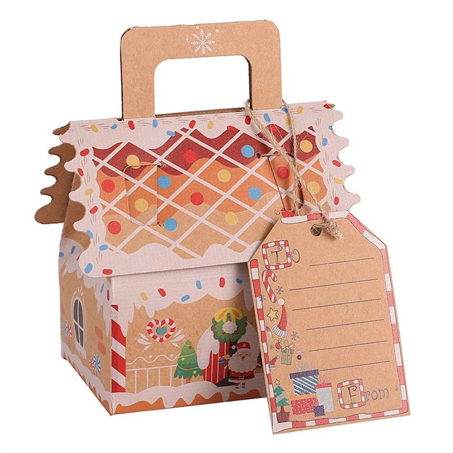 5Pcs Christmas Gingerbread House Packaging Box (Including Ribbon and Elevator), Gingerbread Man Santa Claus Candy Cookie Snack Box, Chris