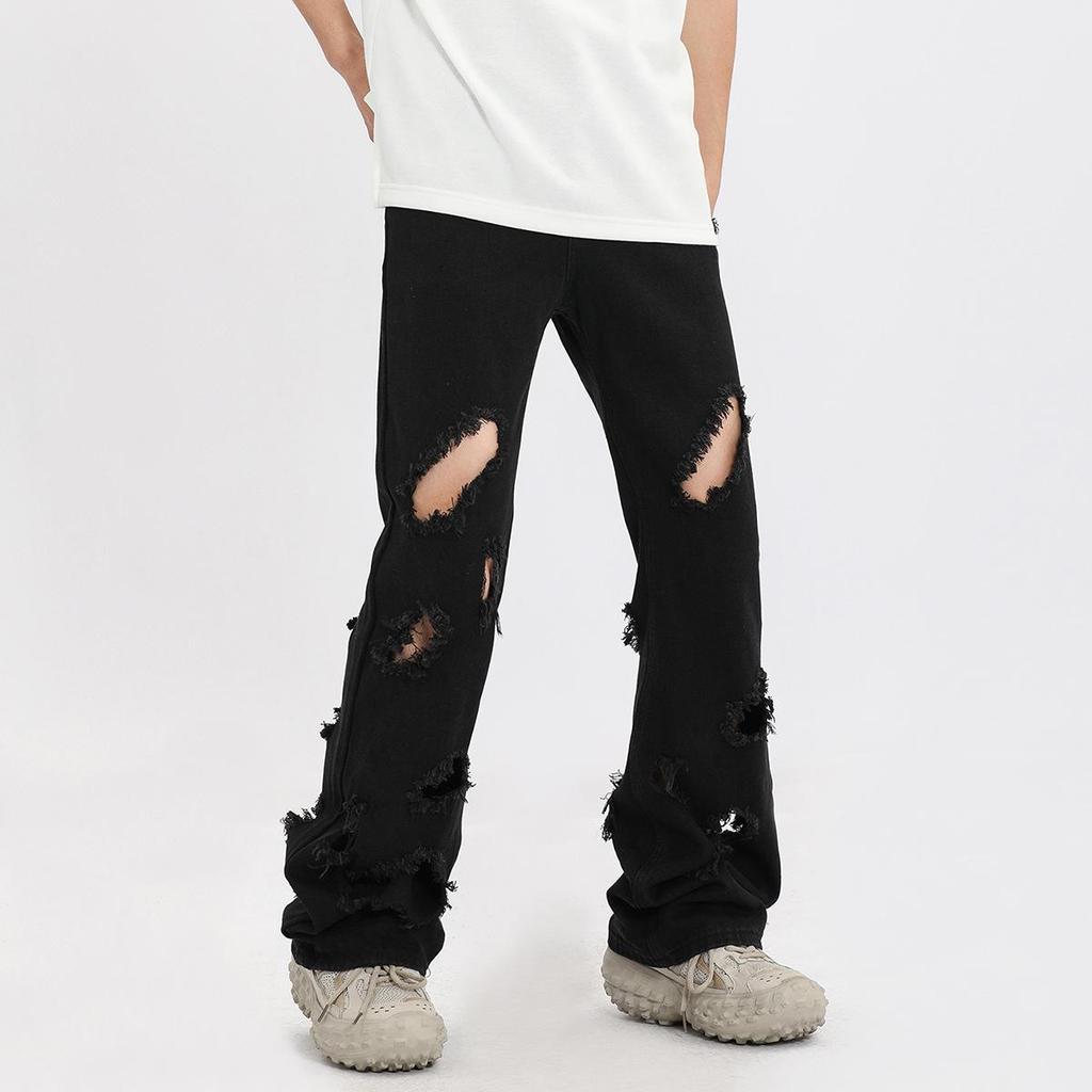 TIDEEKU Jeans Rectos con Agujeros Retro Americanos para Hombre