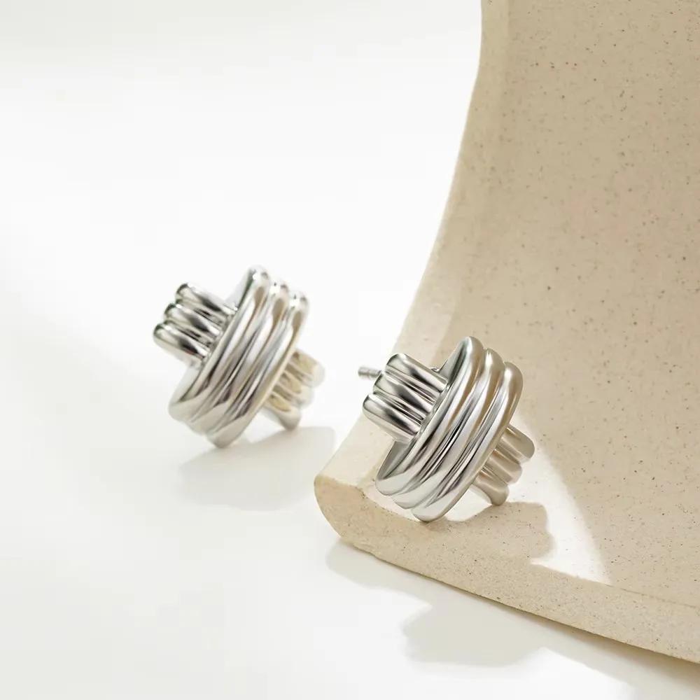 Fashion Glossy Three-Layer Textured Intersecting Knot Earrings for Women Gold Color Stainless Steel Earring Vintage Jewelry Gift