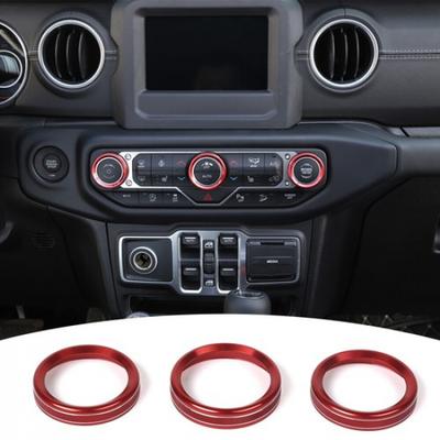 For 18+ Jeep Wrangler JL JLU Air Condition Switch Knob Decor Ring Trim 3pcs Red