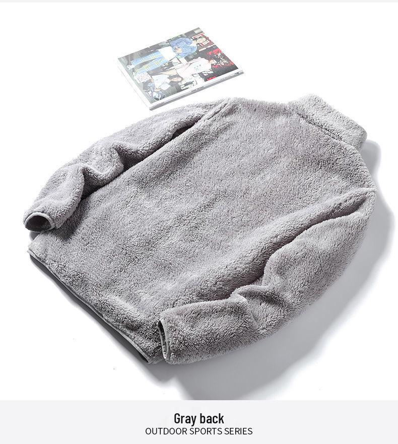 Dámská oboustranná fleecová bunda - Nadměrná velikost, Hrubý samet, Hřejivý vysoký límec, Volný střih, Podzimní/zimní kardigan z polárního fleecu.