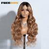 FREEDOM Synthetic Lace Wigs For Black Women 28inch Long Body Wave Middle Part Lace Wig With Bangs Ombre Blonde Brown Cosplay Wig