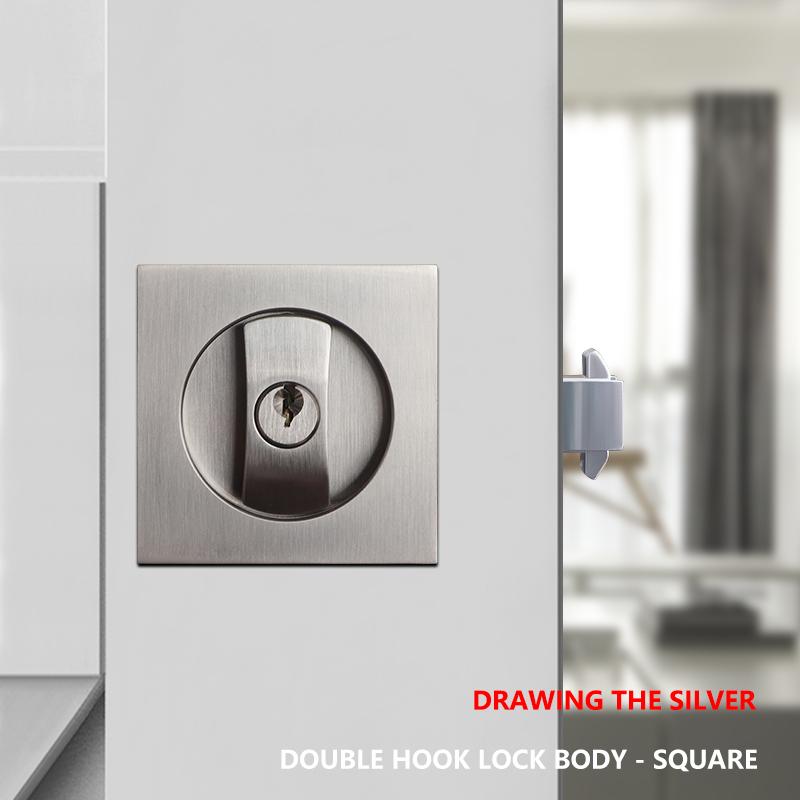 Sliding Door Lock Bathroom Kitchen Sliding Door Double Hook Lock Embedded Hidden Sliding Wooden Door Silver Single Hook Lock