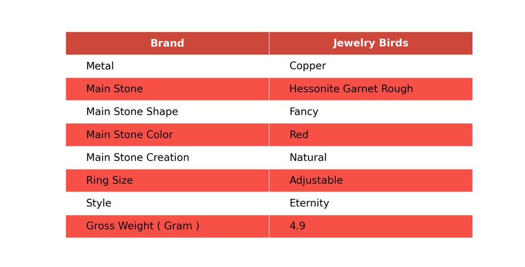 Hessonite Garnet Rough Stone Mother Gift Eternity Sisters Day Trendy Ring Copper V-11
