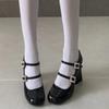 Fashion Elegant Woman Heeled Shoes Round Toe Shallow Mary Janes Women's High Heels Fashion Chunky Heel Buckle Strap Female Party Pumps