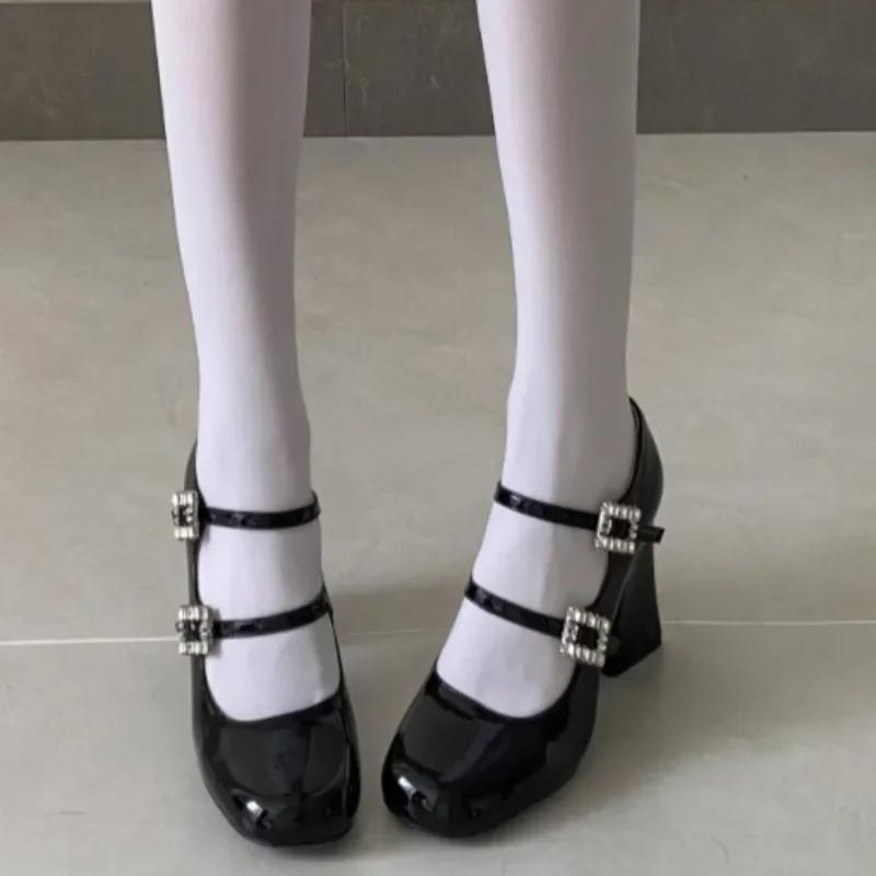 Fashion Elegant Woman Heeled Shoes Round Toe Shallow Mary Janes Women's High Heels Fashion Chunky Heel Buckle Strap Female Party Pumps