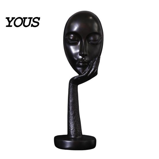 Polished Resin Figurine Abstract Contemplative Face Sculpture, Minimalist Hand-on-Chin Bust Statue for Desk Living Literary Style