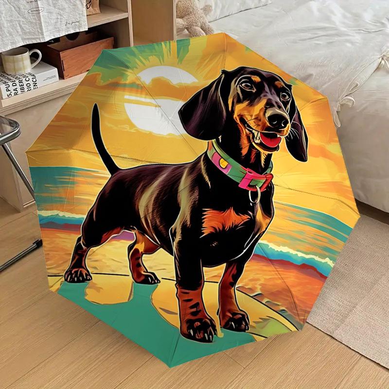 1 Stück Strand Sonnenuntergang Dackel Automatischer Öffnungs-/Schließschirm, Formelle Anlässe - Ideales Geschenk für Familie oder Freunde, Outdoor-Accessoire yy251211153
